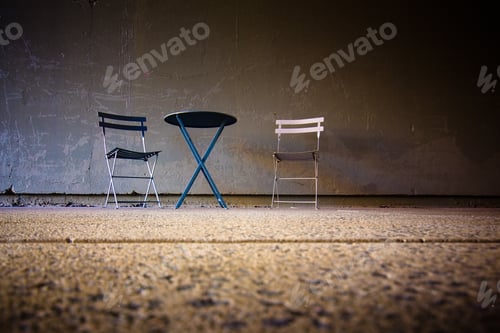 Preview: An Sparse Table And Chair Still Life Scene In A Industrial Setting