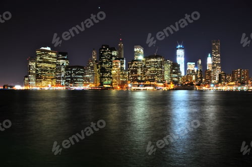 Preview: Manhattan Skyline At Night, New-York, Usa