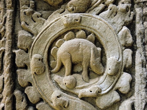 Preview: Angkor Wat Stegosaurus Carving In Siem Reap, Cambodia