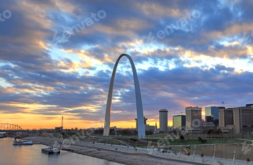 Preview: St. Louis, Missouri Skyline And The Gateway Arch From Eads Bridge.