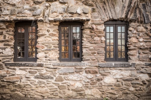 Preview: Rough Stone Castle Wall And Three Windows