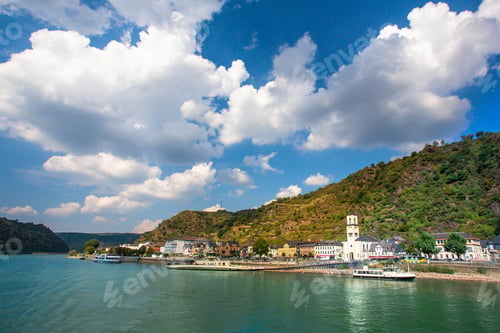 Preview: View Along The Beautiful Rhine River In Germany With The Village Of Sankt Goar In View