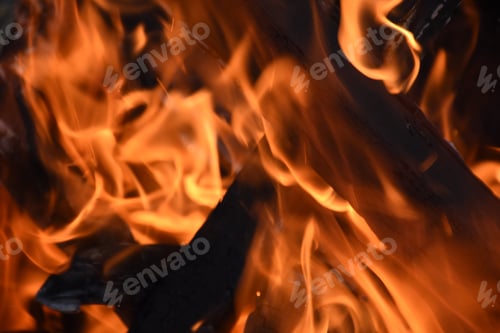 Preview: Burning Fire From The Camp Glowing Red And Orange Flames
