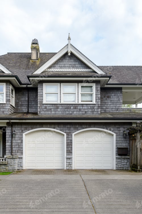Preview: Two-Car Gray Garage Of A Luxury House.