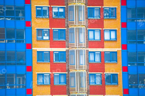Preview: Bright Colorful Geometric Apartment Building Facade With Windows