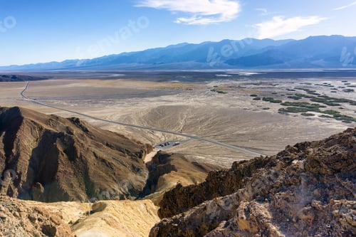 Preview: Beautiful Landscape Of Death Valley National Park With A Parking Lot Visible Below