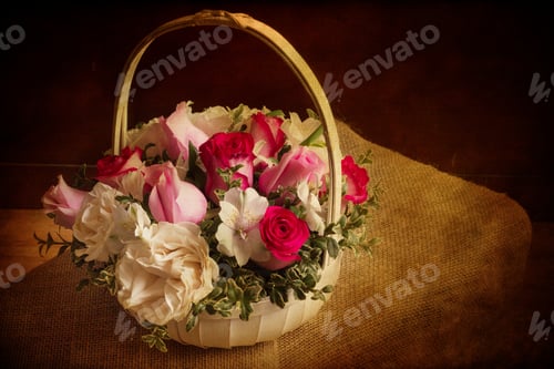 Preview: Floral Basket With Vintage Texture Effect