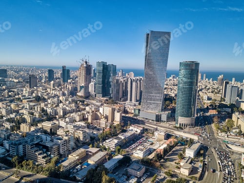 Preview: Sky Line Of Central Midtown Tel Aviv Towers, Aerial Footage, Israel