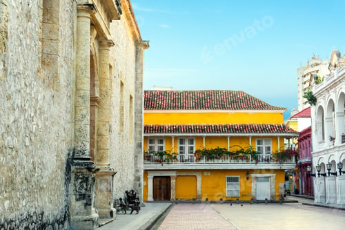 Preview: Historic Colonial Buildings Next To The Cathedral In Cartagena, Colombia
