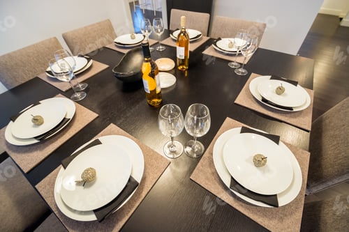 Preview: Bright Dining Room Table Set For Dinner. Interior Design.
