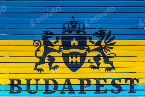 Preview: Park Bench In Budapest, Hungary With The Coat Of Arms Of Budapest