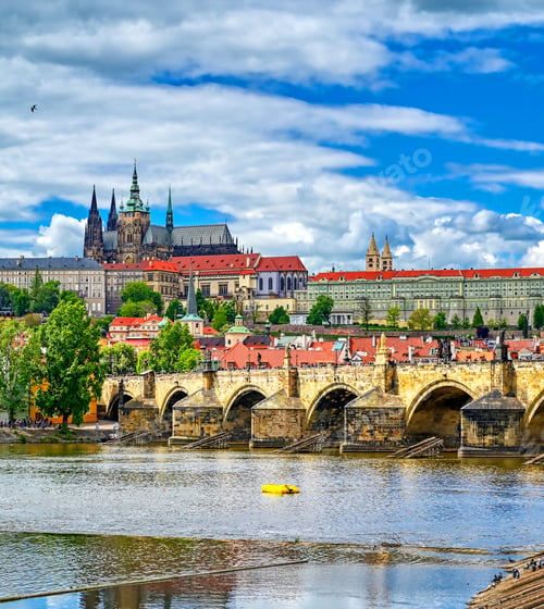 Preview: A View Across The Charles Bridge And The Vltava River To Prague Castle And St. Vitas Cathedral In