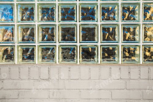 Preview: Architectural Detail Of Building With Privacy Glass Block Window And Bricks