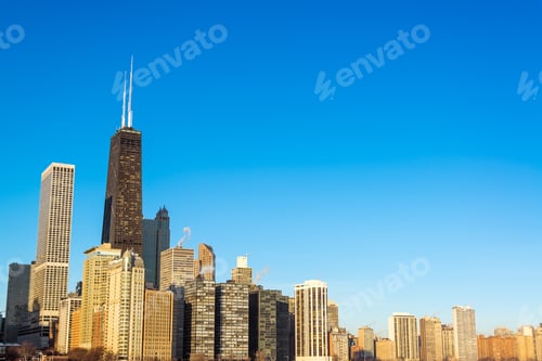 Preview: View Of Chicago Skyscrapers With A Beautiful Deep Blue Sky