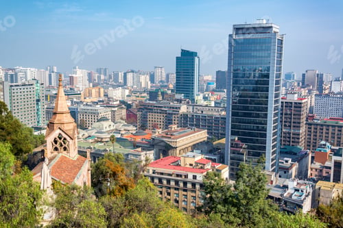 Preview: View Of Downtown Santiago, Chile With A Church And Statue In The Foreground