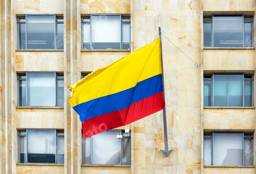 Preview: Colombian Flag Waving In The Wind In Downtown Bogota, Colombia