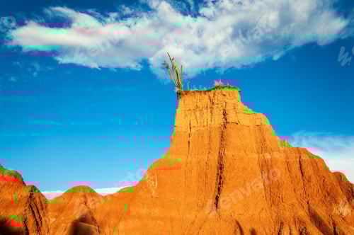 Preview: A Cactus Perched Atop A Beautiful Red Desert Hill In Tatacoa Desert In Huila, Colombia