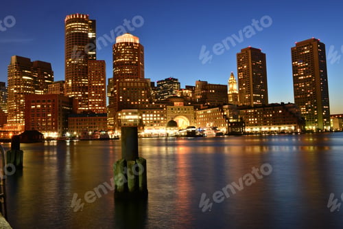 Preview: Boston Skyline At Dusk, Boston, Ma, Usa