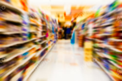 Preview: Defocused Motion Blur Of Grocery Aisle Shelves At Supermarket