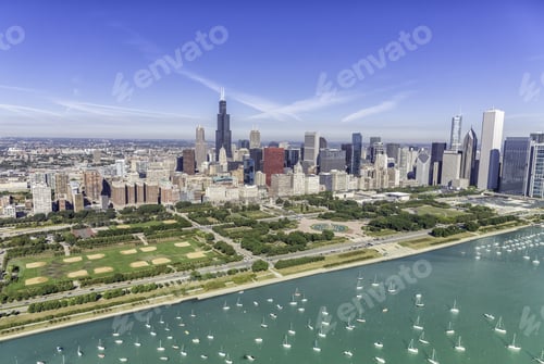 Preview: Chicago Skyline Panorama Aerial View With Skyscrapers And City Skyline