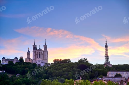Preview: Lyon, France And The Basilica Of Notre-Dame De Fourvière At Sunset.
