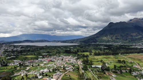 Preview: Aerial View Of Beautiful Panoramic View Of The City Of Otavalo In Ecuador