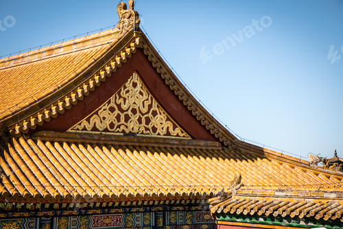 Preview: Close Up Of Yellow Roof Tile In Forbidden City,With Blue Sky Backgroun, Beijing,China