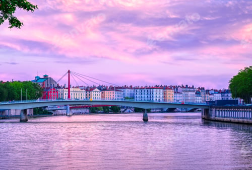 Preview: A View Of Lyon, France Along The Saône River At Sunset.