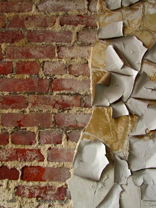Preview: Old Brick Wall With Peeling Paint Texture - Landscape Color Photo