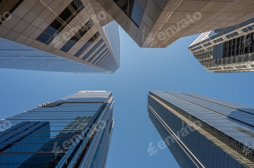 Preview: Looking Up The Glass Exterior Of A Modern Office Towers.