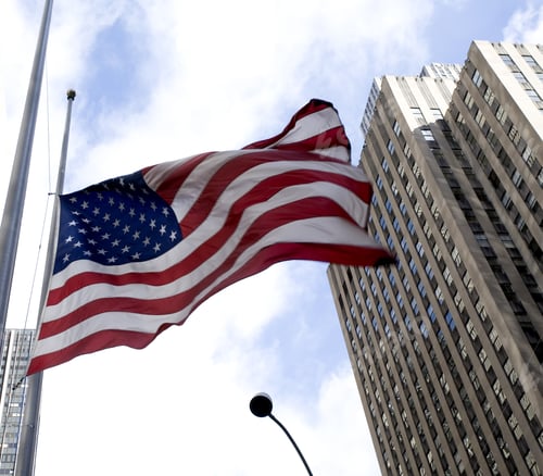 Preview: New York City Skyscrapers And American Flag