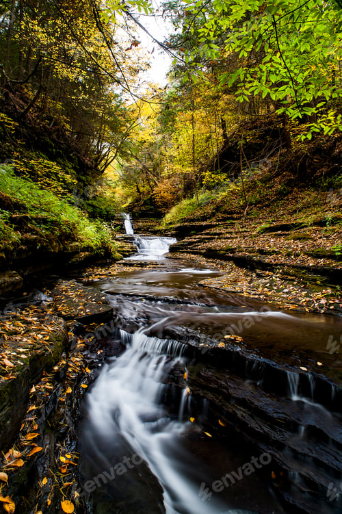 Preview: A Scenic, Autumn View Of Cascades Along She-Qua-Ga Creek Near Watkins Glen And Montour Falls, New