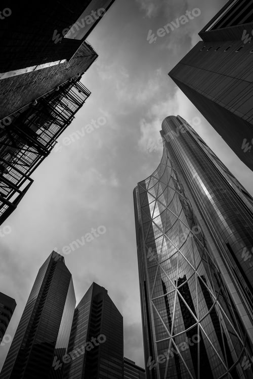 Preview: Looking Up At Skyscrapers In Black And White.
