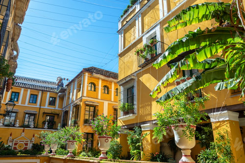 Preview: Old Historic Yellow Buildings In The Center Of Seville, Spain