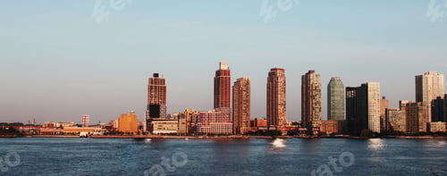 Preview: Website Banner Of New York Cityscape, High Skyscrapers Near Sea. Concept Of American Blod Header
