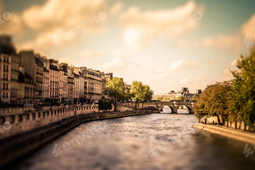 Preview: Tilt-Shift Miniature View Of The River Seine From Paris With Vintage Filter Effect