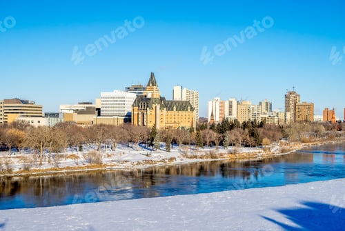 Preview: Saskatchewan River Valley And Saskatoon Skyline On A Cold Winter Day.
