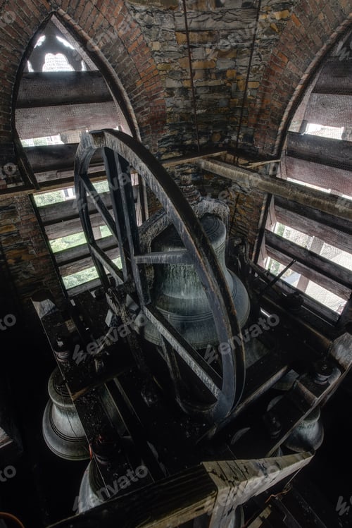 Preview: A Rare View Of A High Tin And Bronze Bell Within The Steeple Atop An Abandoned Church. The