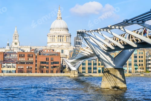 Preview: St Paul Cathedral With Millennium Bridge Sunset Twilight In London Uk