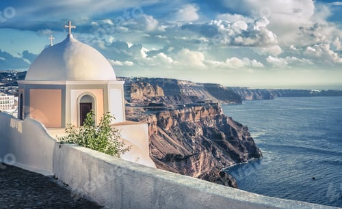 Preview: Traditional Greek Church On The Cliff, Santorini Island, Greece