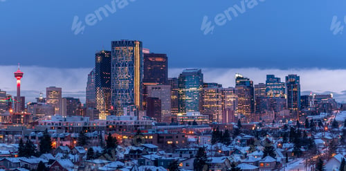 Preview: Panoramic View Of Calgary'S Skyline On A Cold Winter Evening.