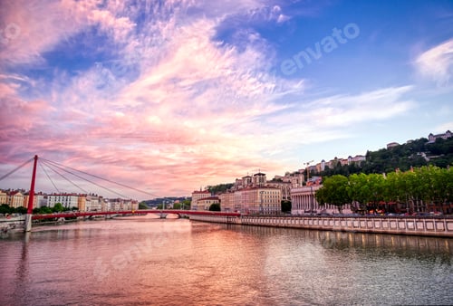 Preview: A View Of Lyon, France Along The Saône River At Sunset.