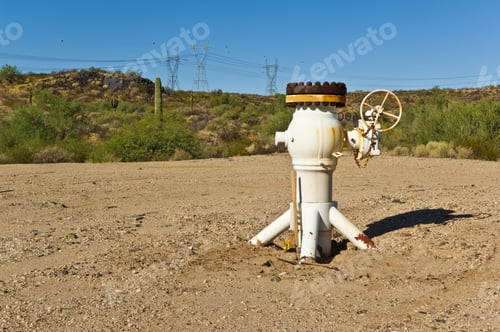 Preview: A Solitary Mechanical Valve, Probably For Gas Or Oil, Sticking Up Out Of The Ground In A Remote