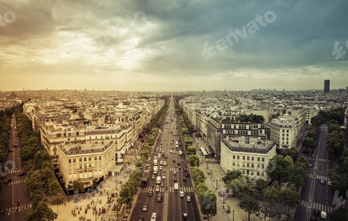 Preview: Aerial View Of Paris From The Arch De Triumph, Paris - Light Leak