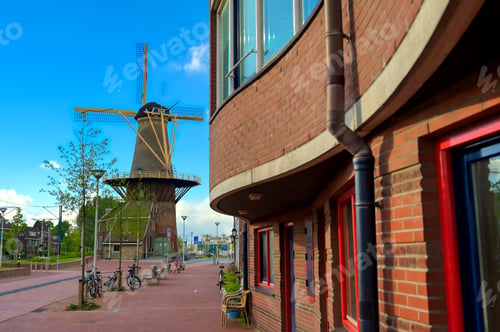 Preview: A Windmill In The City Of Delft In The Netherlands On A Sunny Day.