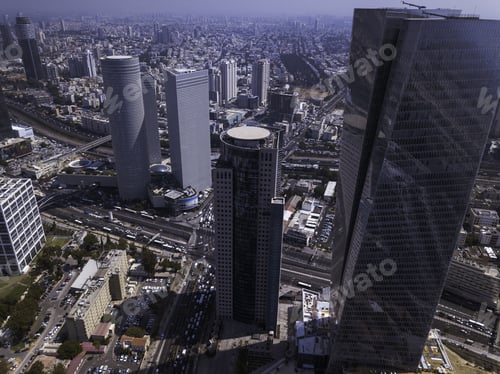 Preview: Tel Aviv, Israel Cityscape With Towers Sarona Area Main Landmark Old And New Architecture
