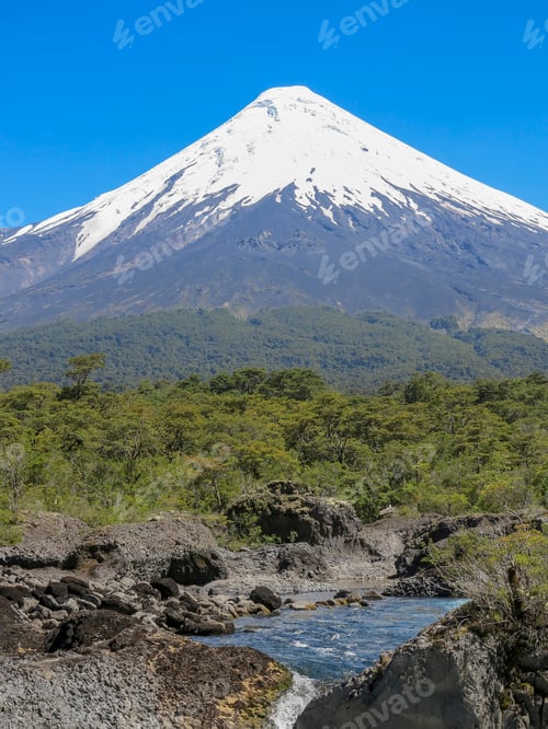 Preview: The Petrohue Falls And Osorno Volcano With Its Snow Peak In Puerto Varas, South Of Chile.