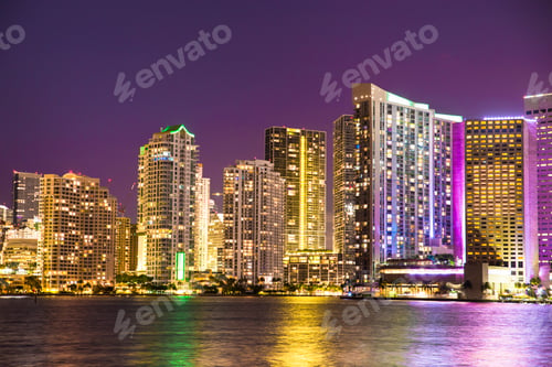 Preview: Beautiful Miami Florida Night Skyline Across Biscayne Bay