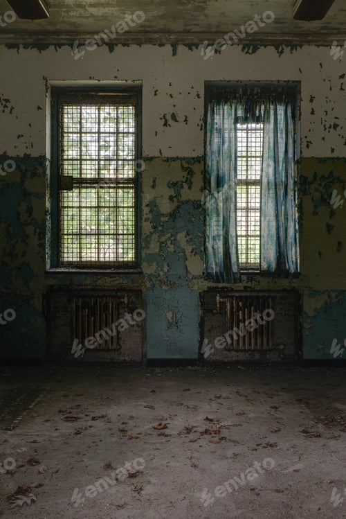 Preview: Abandoned Room With Blue Curtains At Creedmoor State Hospital'S Building 25 In Queens, New York