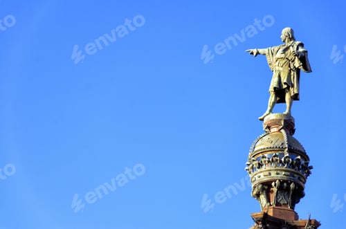 Preview: Closeup Of The Sculpture Of Christopher Columbus In Barcelona, Spain.